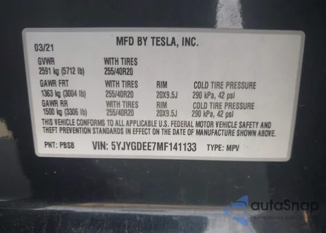 2021 Tesla Model Y Long Range Dual Motor All-Wheel Drive from USA, damaged, VIN 5YJYGDEE7MF141133